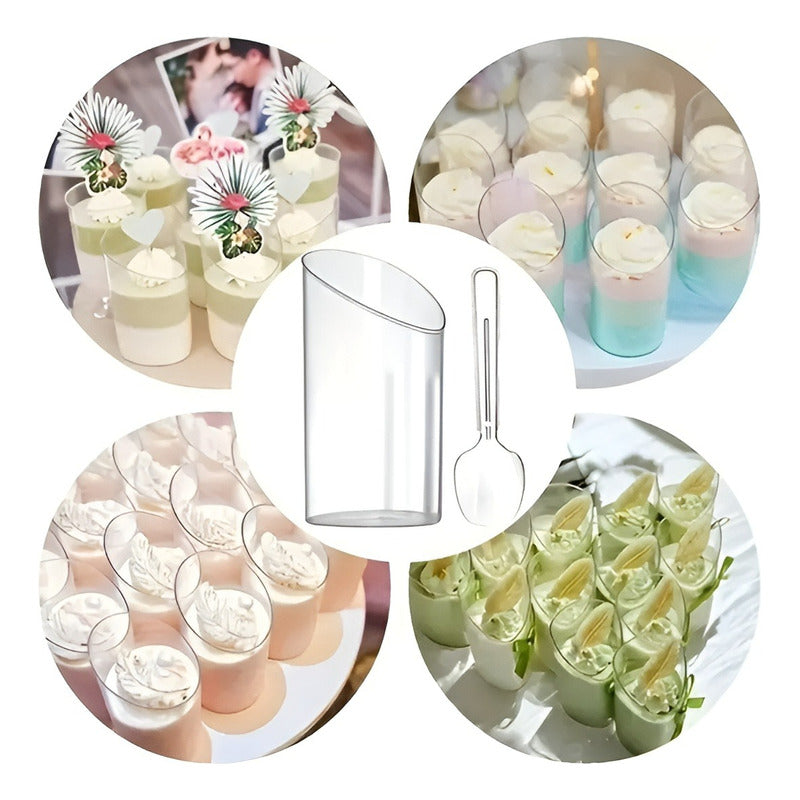 Set 100 Vasos Postres 60ml + 250 Cucharas Postres Desechable