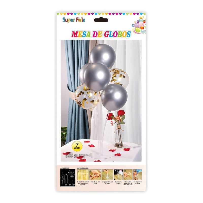 Pack 7 Globos Globos Cumpleaños Globos Redondo Globo 0066 Gris/transparente 0066