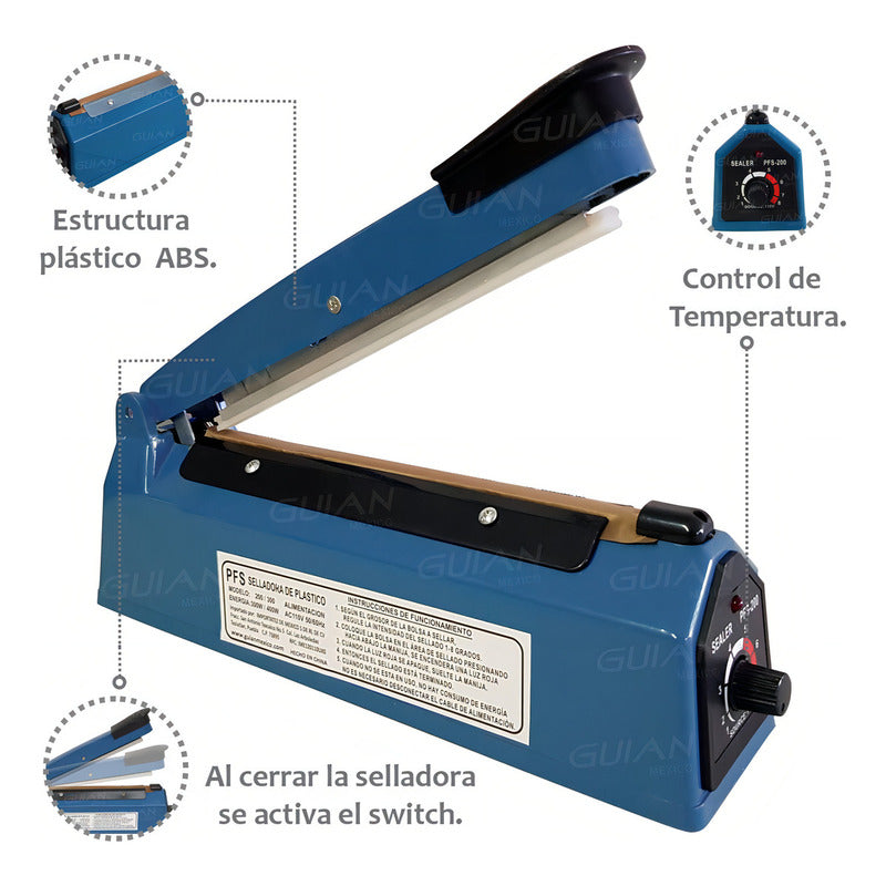 Maquina Selladora Termica Para Bolsas De 20 Cm Guian Azul