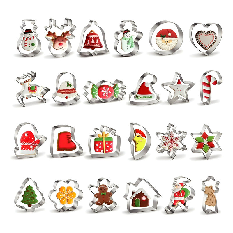 Set 24 Cortadores De Galletas Navidad Moldes Para Galletas Plateado