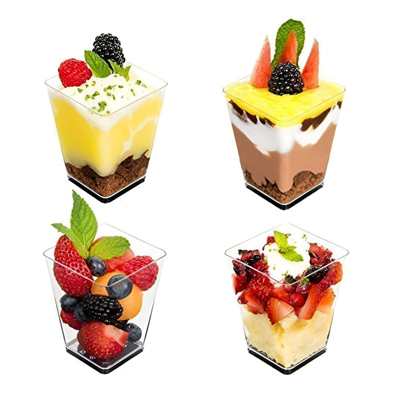 50 Set De Vasos Shot Postres Con Tapa 50 Cucharas Acrílico Transparente 046