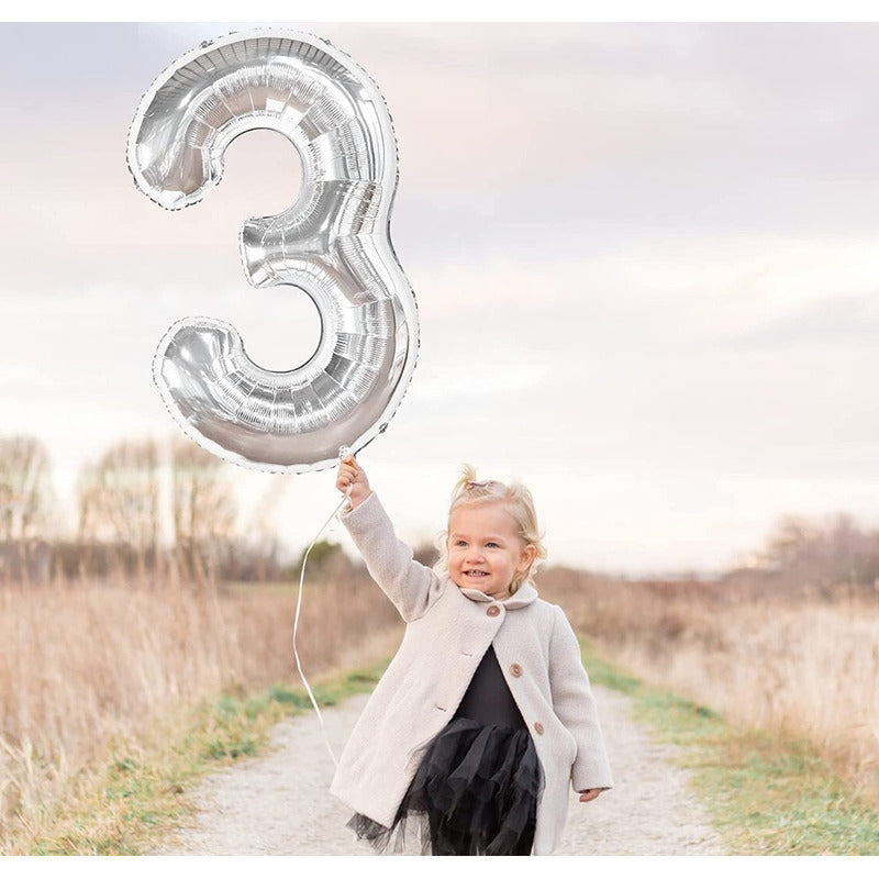 Globo Forma De Numero Globo Metalico Plateado Numero 40cm