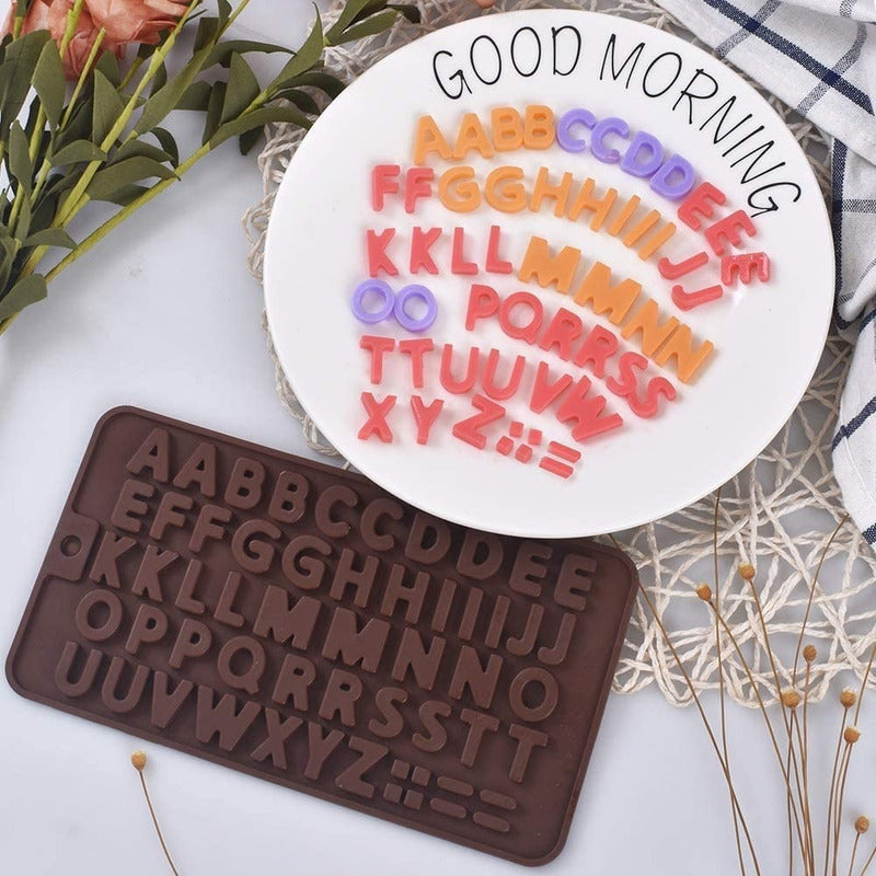 2 Moldes Chocolate Moldes De Silicona Molde Doble Abecedario Marrón Claro