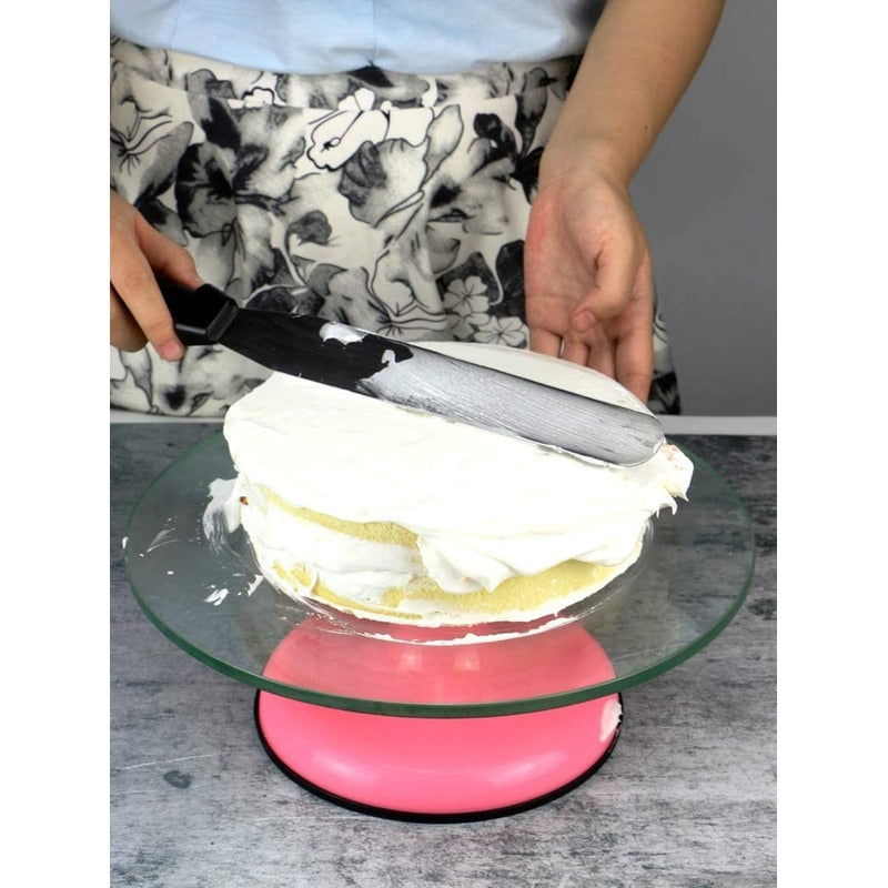 Base Giratoria Tortas Plato Giratorio Base Vidrio 30cm Rosa