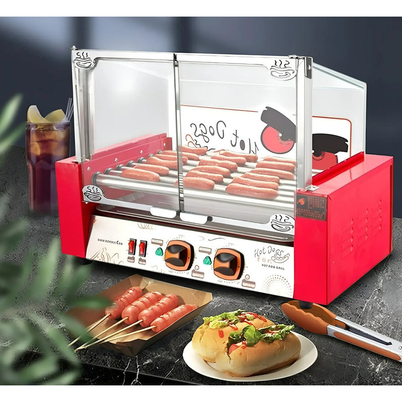 Parrilla Hot Dog Rostizador Vienesas Calentador Pan 7 Roller Maquina Completos