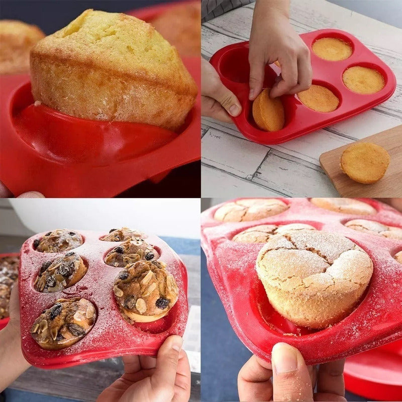 Pack X2 Moldes Silicona Moldes Cupcake Molde 6 Cavid Muffin  Multicolor