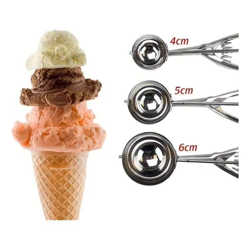 Pack X3 Cucharas Helado Cuchara Helado Cuchara De Helado 6cm Cuchara Profesional Para Helados Con Liberación De Gatillo... Plateado