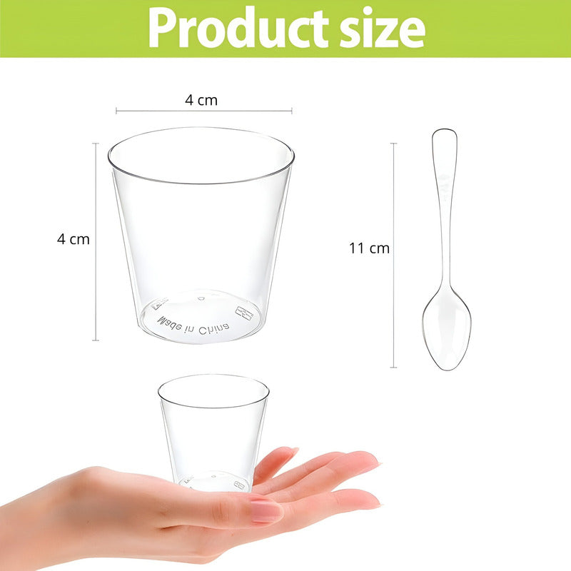 Pack X50 Vasos Postres + 50 Cucharas Postres Desechables Trasnparente / Vasos Postres Y Cucharas