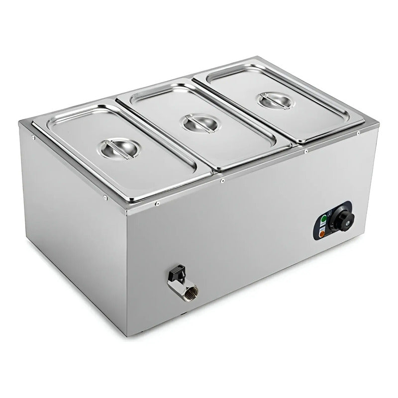Chafer Buffet Electrico Baño Maria Bufetera 3 Depositos 5.5l Plateado