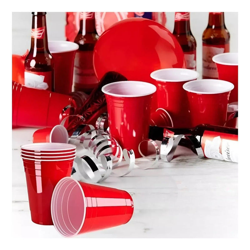 25 Vasos Plasticos Vaso Desechable De Fiesta Bicolor 473ml Rojo