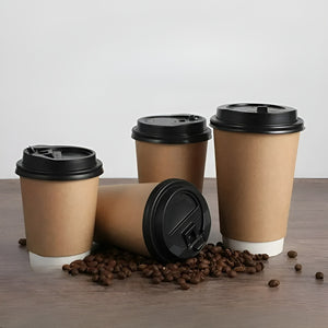 25 Vasos Desechables Vaso Cafe Kraft Doble Pared C/tapa 12oz