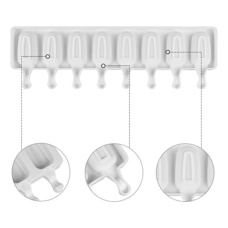 Pack De 2 Moldes De Silicona Para Helados Con 8 Cavidades Color Blanco Pastelería Cl