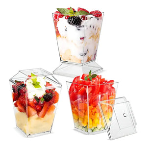 20 Vasos Para Postres Set De Vasos Shot Postres Con Tapa Vasos Para Postres Con Tapa Vasos Plasticos Reutilizables Vasos... Transparente