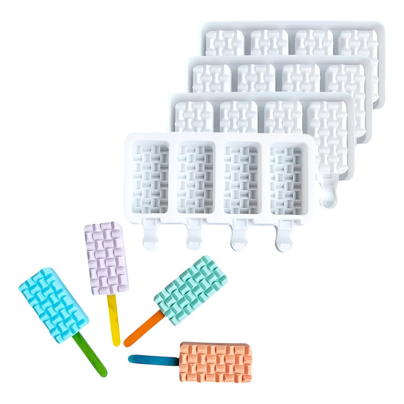 Set X4 Moldes De Silicona Reposteria Molde Helados Paleta 4c Blanco