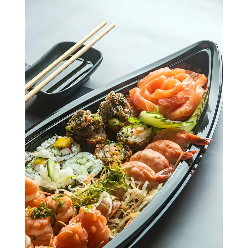 100 Envases Barcos De Sushi Bandeja C/tapa Barco Para Sushi Barco Sushi Plastico Envase Desechable Forma Barco Para Sushi C/tapa Bandejas Envase Comida Japonés Envase Delivery Envases Pasteleriuscl