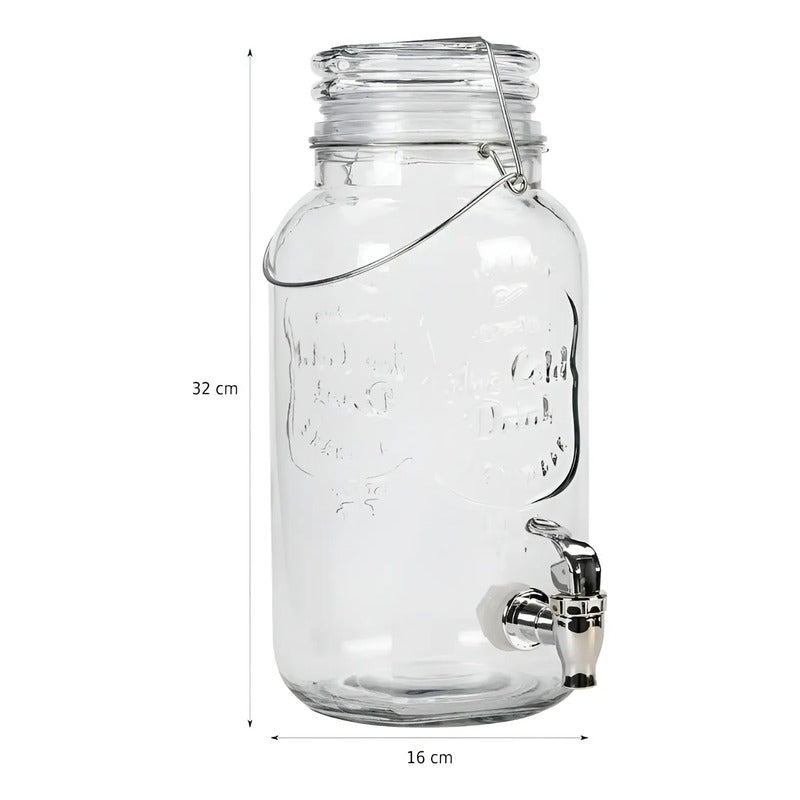 Dispensador De Bebidas Jarro De Vidrio Para Jugos Jarra 3.8l Transparente.