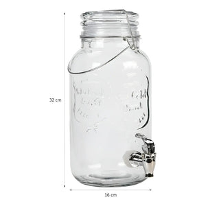 Dispensador De Bebidas Jarro De Vidrio Para Jugos Jarra 3.8l Transparente.
