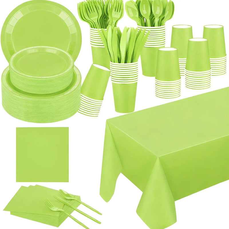 Set Cumpleaños Vaso Servilleta Plato Desechable 20 P/p Verde Verde
