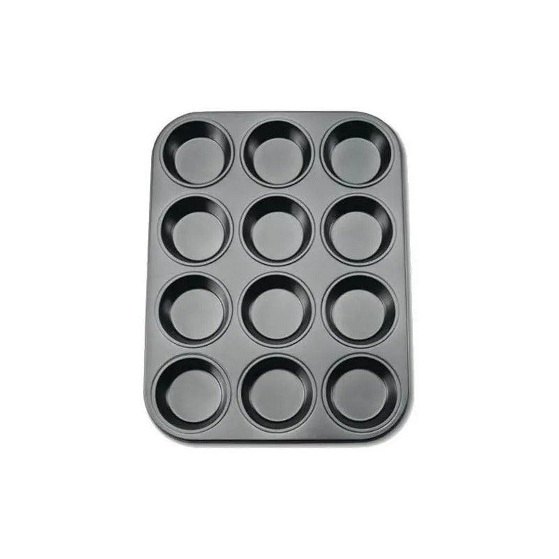 Molde 12 Muffins Cupcakes Placa Teflón Pettish Online Vc Color Negro