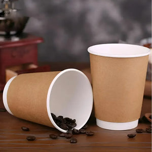 25 Vasos Desechables Vaso Cafe Kraft Doble Pared C/tapa 12oz Color Marrón Claro / Vaso Kraft Doble Pared 12oz