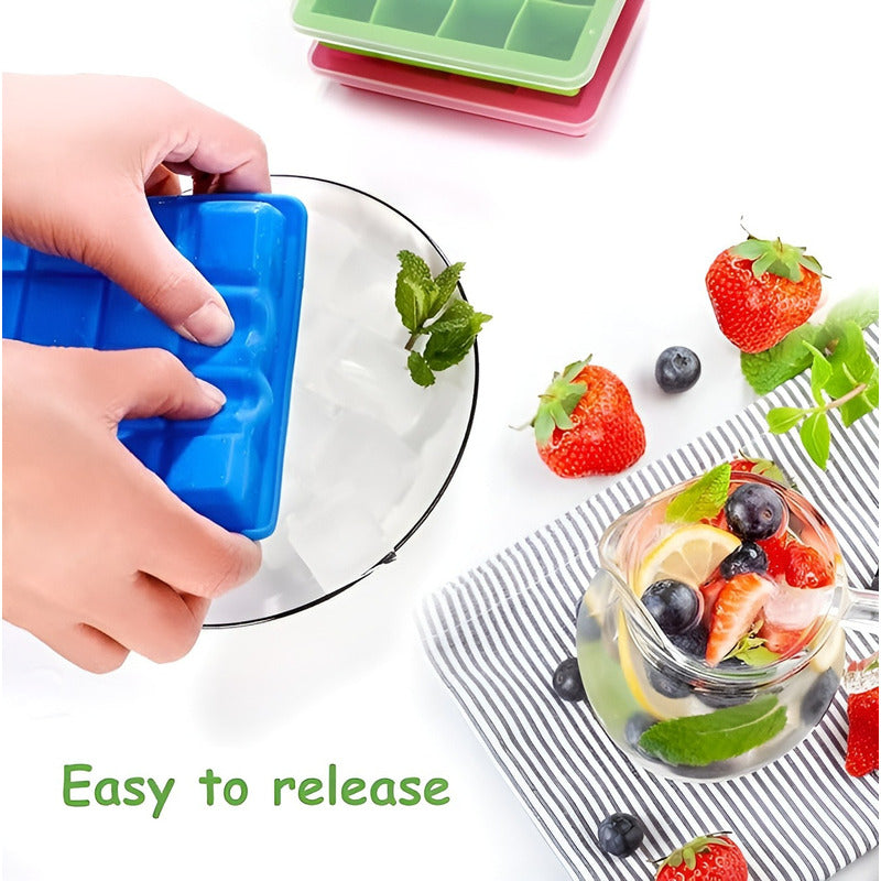 2 Cubetas Silicona Cubetera Silicona Cubetas Hielo C/tapa 15 Multicolor