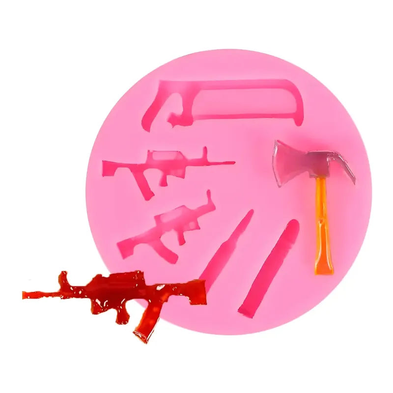 Molde De Silicona Molde Armas Molde Fondant Fusil Hacha 6066 Color Rosa 6 Cavid 6066