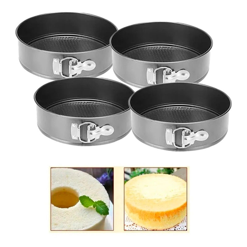 4 Molde Torta Moldes Queque Moldes Desmontables Mini Redondo Gris 619