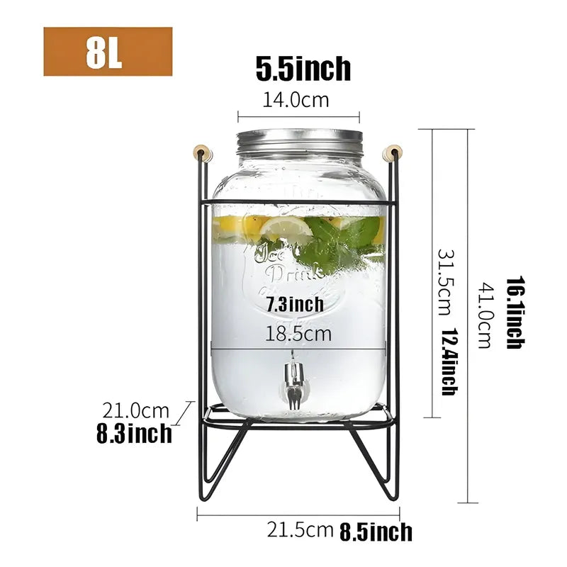Jarro De Vidrio Dispensador De Bebidas Con Atril Jarro 8l Multicolor