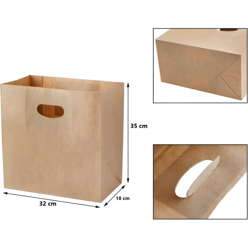 50 Bolsas Papel Bolsas Papel Kraft Bolsa Con Manilla 35x32cm - Marrón Claro / Bolsas Kraft 35x32cm - Bolsa