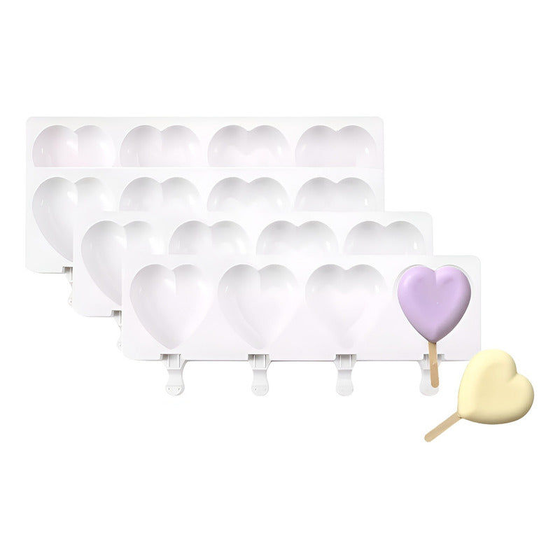 4 Molde De Silicona Para Helado Moldes Para Helados Corazon