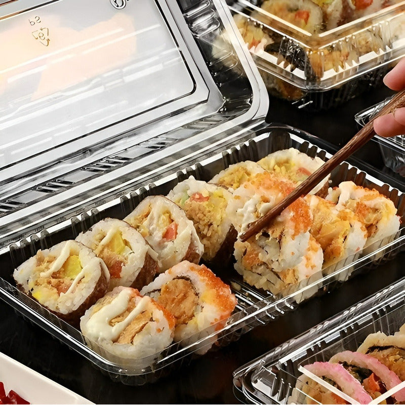 200 Envases Para Sushi Bandeja Plastica Transparente 2 Rolls Transparente/ Envase Para Sushi 2 Rolls