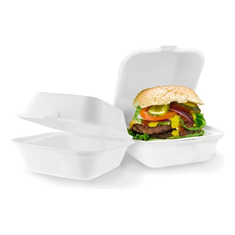 Set X50 Envases De Plumavit Para Comida Envase Hamburguesas Blanco