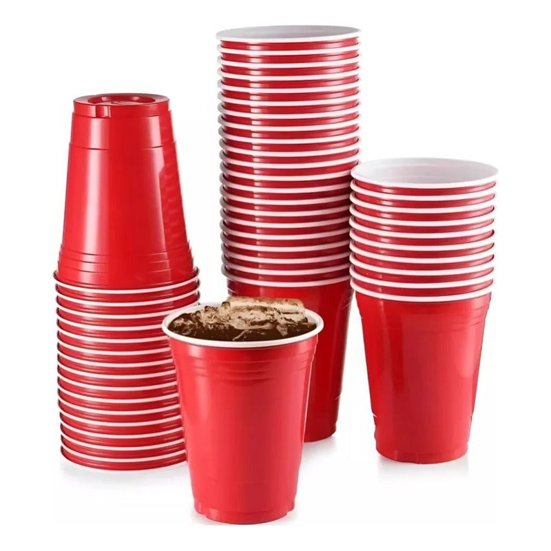 25 Vasos Plasticos Vaso Desechable De Fiesta Bicolor 473ml Rojo