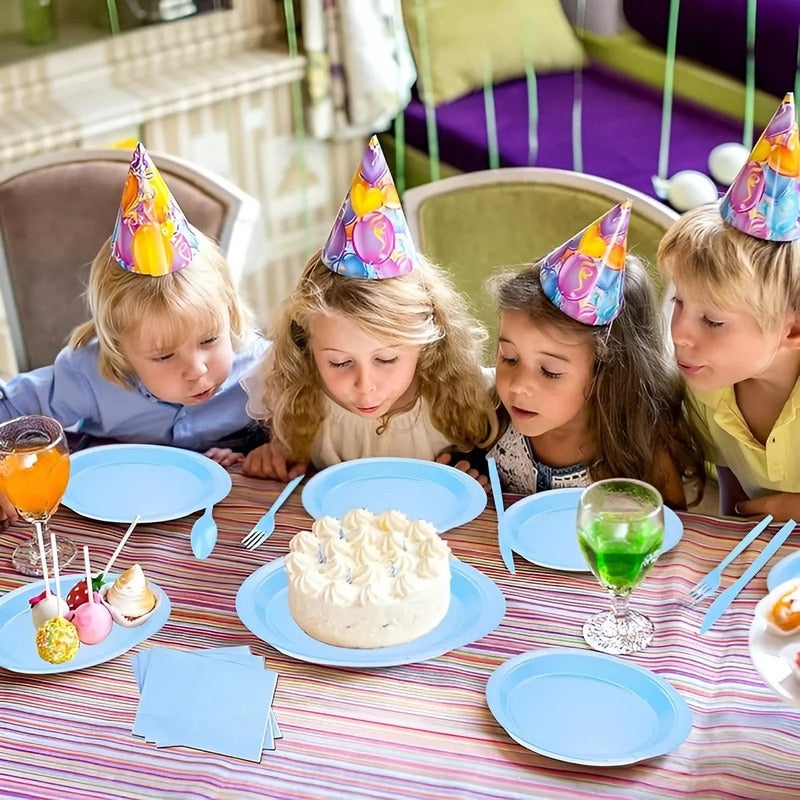 Set Cumpleaños Servilleta Vaso Plato Desechable Celeste 20p