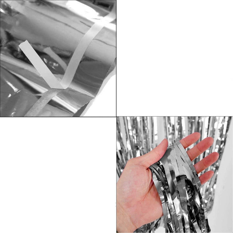 X2 Cortina Guirnalda Cumpleaños Guirnalda Cumpleaños Gris 2m Plateado Rectangular