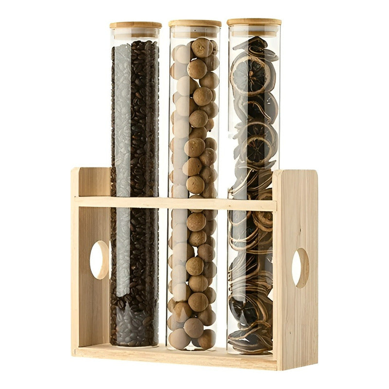 Organizador Condimentos Especieros Cocina Porta Condimentos Marrón Claro / Especieros Cocina / 3 Frascos