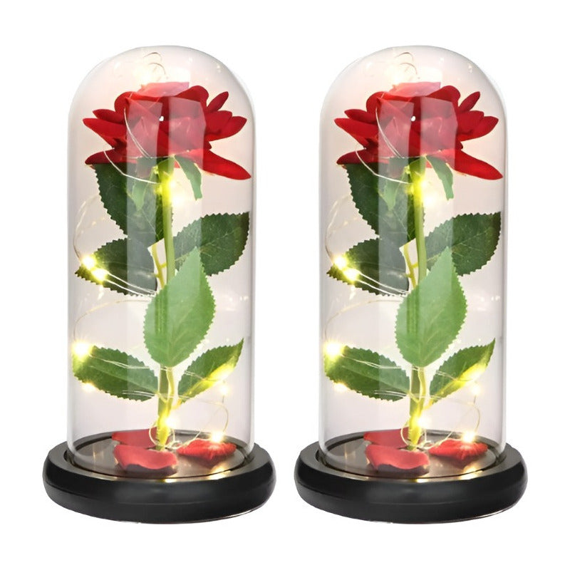 Pack X2 Rosa Eterna Rosa Preservada Led San Valentin Rosas Rojo 110762