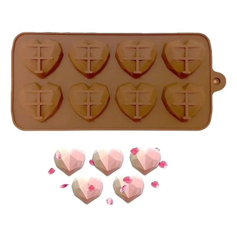 Molde Mini Corazon Diamante Molde Mini Corazón Geometrico 8 Moldes Antiadherentes Para Chocolate Moldes De Chocolate De Silicona Fácil Liberación Antiadherente Dulces Aperitivos Pasteleriuscl Marrón