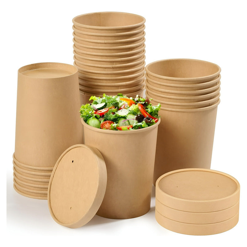 X100 Potes Contenedor De Alimentos Pote Kraft C/tapa 32oz