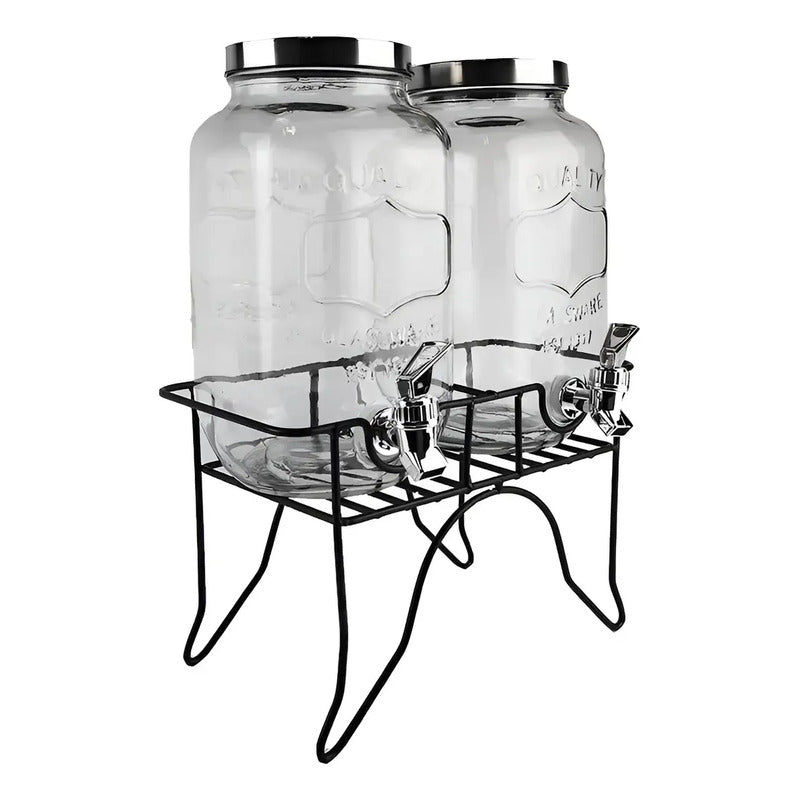 Dispensador De Bebidas Dispensadores De Jugo Con Atril 111287 3.5l Jarros De Vidrio Doble Dispensador De Bebidas Con Atril Doble Jarro Jarra Doble Jugo Doble Sobremesa Portatil Pasteleriuscl