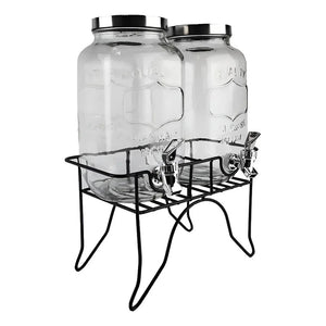 Dispensador De Bebidas Dispensadores De Jugo Con Atril 111287 3.5l Jarros De Vidrio Doble Dispensador De Bebidas Con Atril Doble Jarro Jarra Doble Jugo Doble Sobremesa Portatil Pasteleriuscl