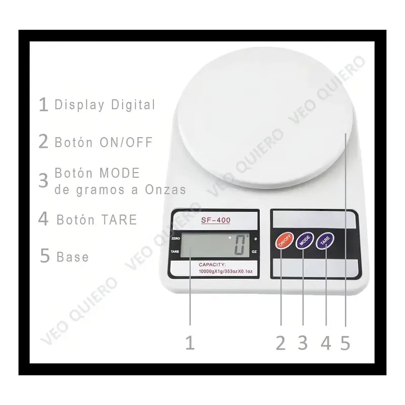 Balanza Digital Cocina Alimentos Hogar Tara 0 A 10 Kg Alta Precisión Veoquiero Blanco