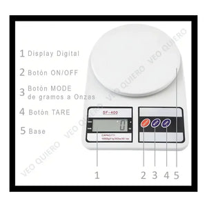 Balanza Digital Cocina Alimentos Hogar Tara 0 A 10 Kg Alta Precisión Veoquiero Blanco