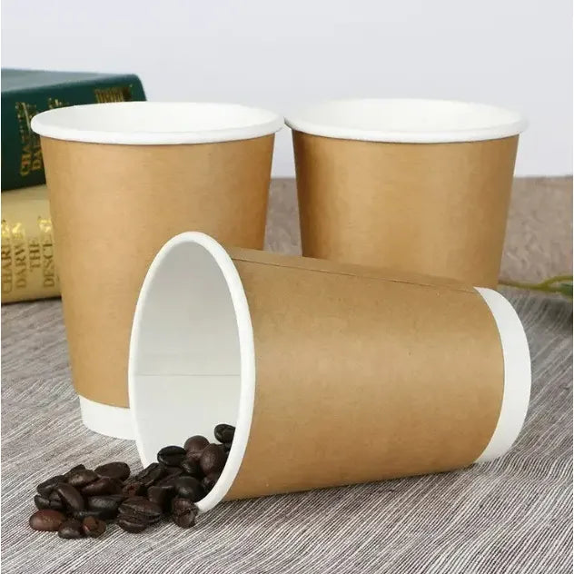 X200 Vasos Desechables Vaso Kraft Doble Pared C/tapa 12oz Ma Marrón Claro / Vaso Kraft Doble Pared 12oz