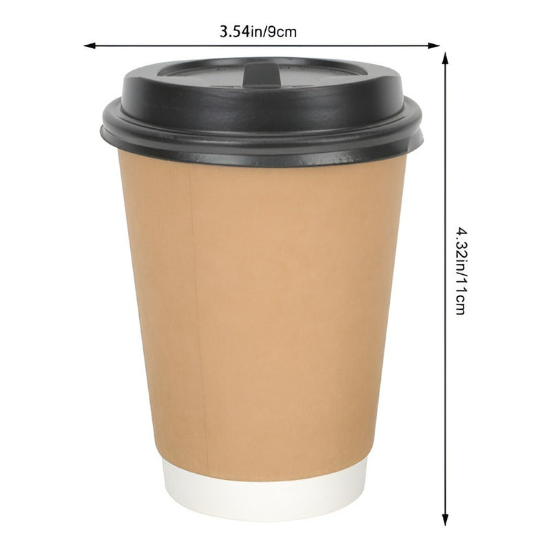 25 Vasos Desechables Vaso Cafe Kraft Doble Pared C/tapa 8oz Marrón Claro / Vaso Kraft Doble Pared 8oz