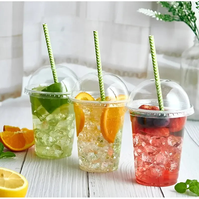 50 Vasos Desechables Plasticos Vaso C/tapa Domo C/hoyo 16oz Transparente