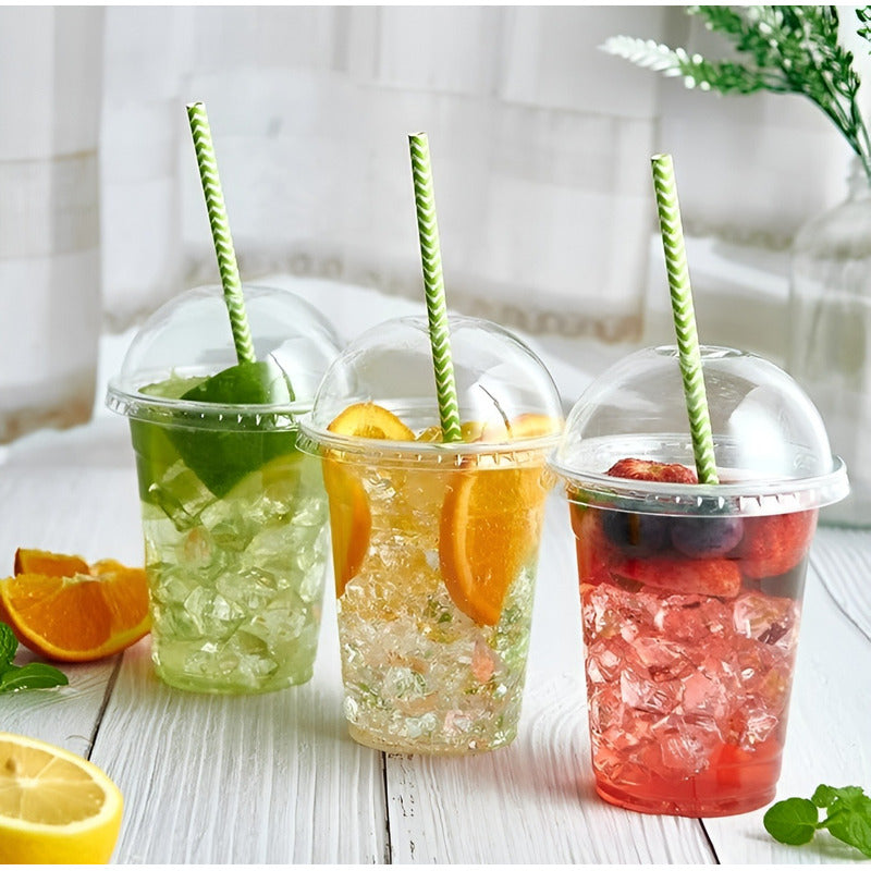 50 Vasos Desechables Plasticos Vaso C/tapa Domo C/hoyo 16oz Transparente