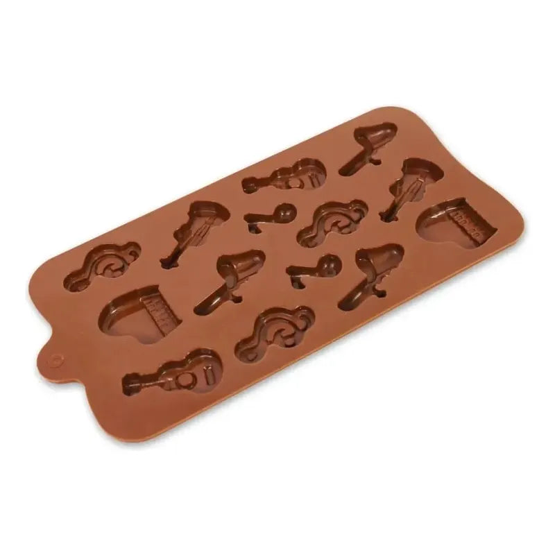 Moldes De Chocolate Moldes Silicona Chocolate Instrumentos Moldes De Silicona Flexibles Instrumentos Musicales Para... Marrón