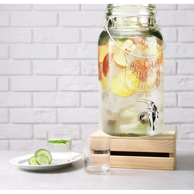 Dispensador De Bebidas Jarro De Vidrio Para Jugos Jarra 3.8l Transparente.