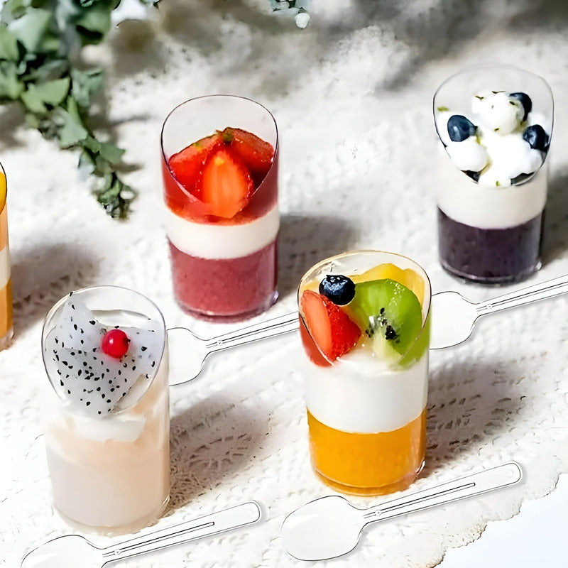 Set 100 Vasos Postres 60ml + 250 Cucharas Postres Desechable